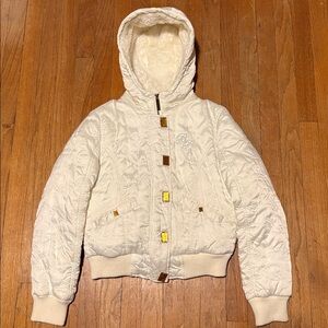 Baby Phat White Puffer Jacket with Zebra Print Lining